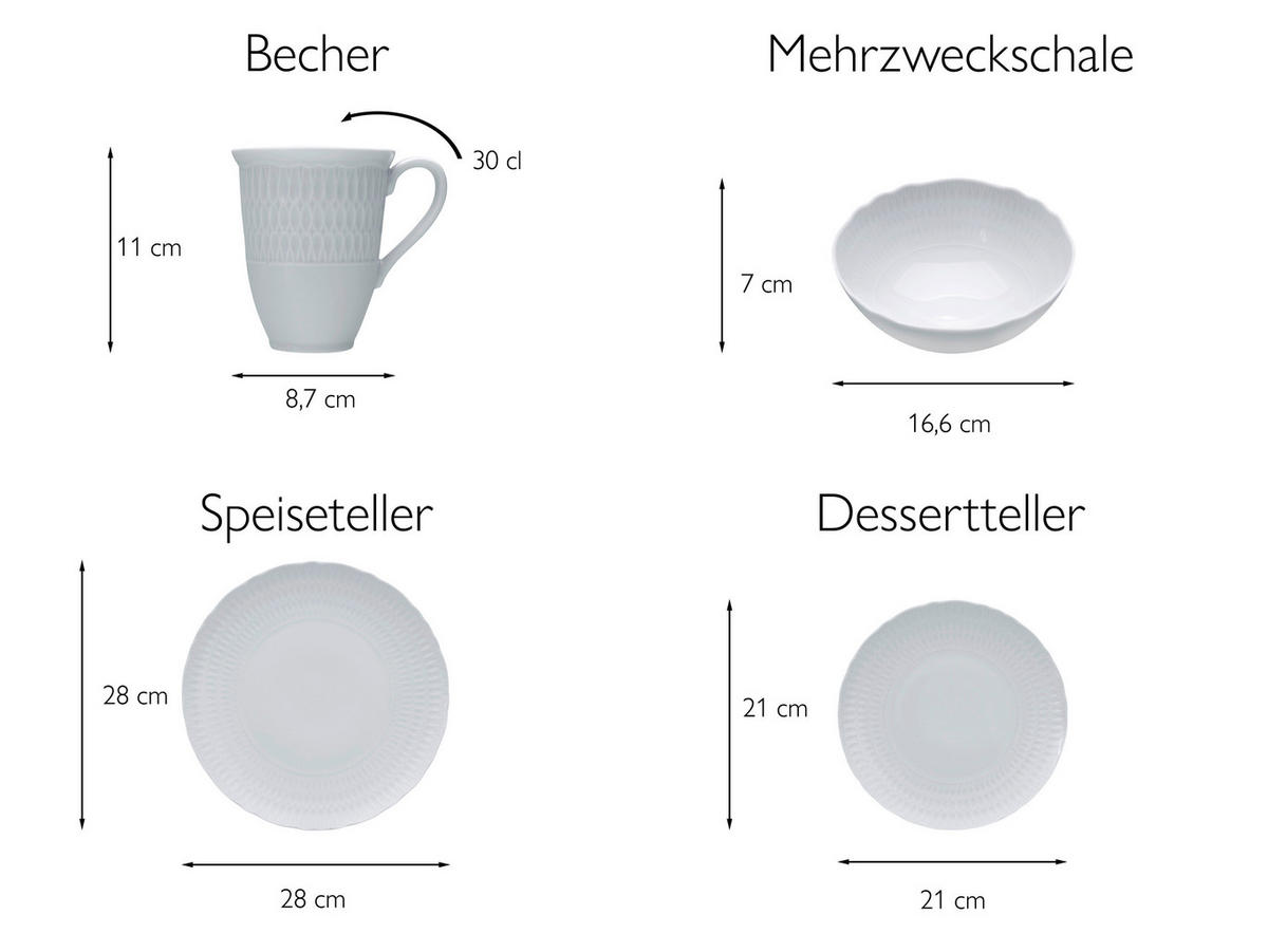 KOMBINOVANÁ SOUPRAVA, 16dílné, porcelán - bílá, Design, keramika - Creatable