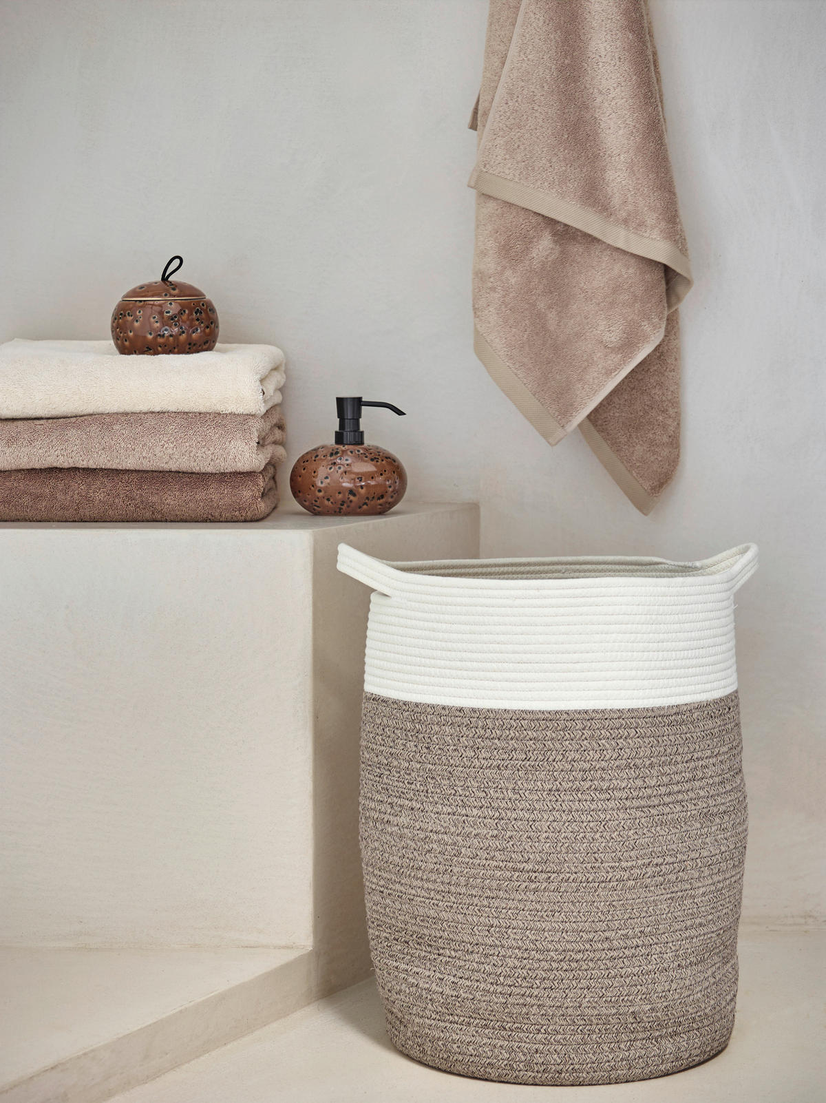 WÄSCHEKORB - Hellbraun/Weiß, Basics, Textil (49/65cm) - Aquanova