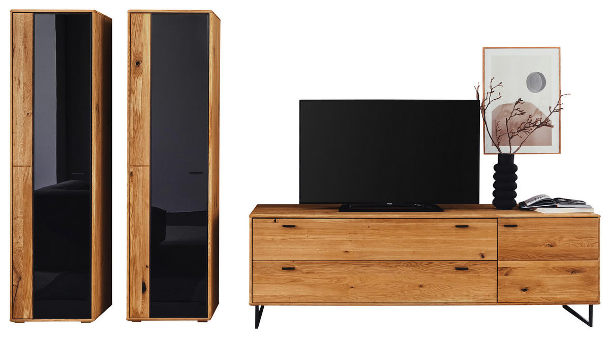 WOHNWAND  in Wildeiche  333/190/50 cm  - Wildeiche/Anthrazit, Design, Glas/Holz (333/190/50cm) - MID.YOU