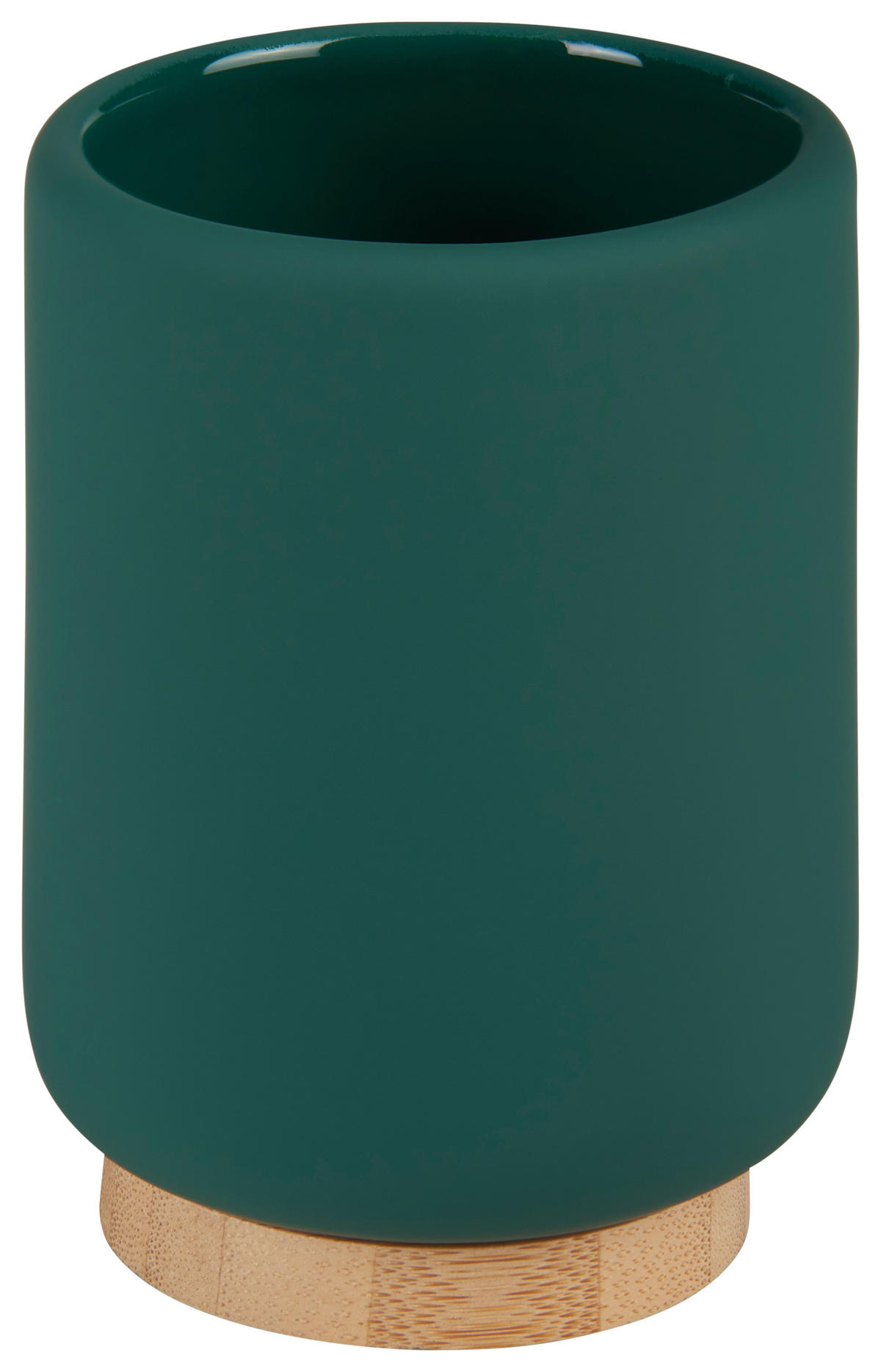 ZAHNPUTZBECHER MARLENE  - Dunkelgrün/Braun, Basics, Holz/Keramik (6,7/10/6,7cm) - Sadena