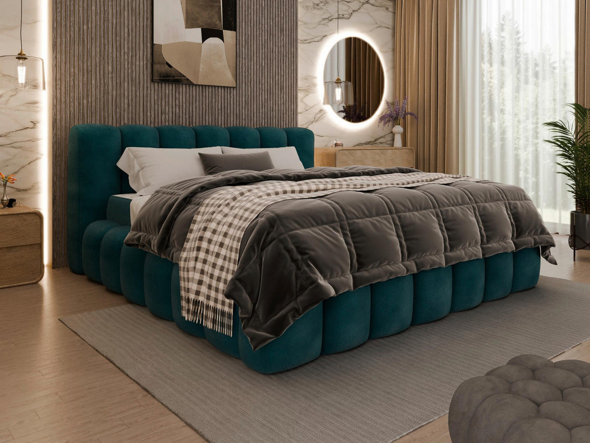 POLSTERBETT 160/200 cm  in Petrol  - Petrol/Schwarz, Trend, Kunststoff/Textil (160/200cm) - Esposa