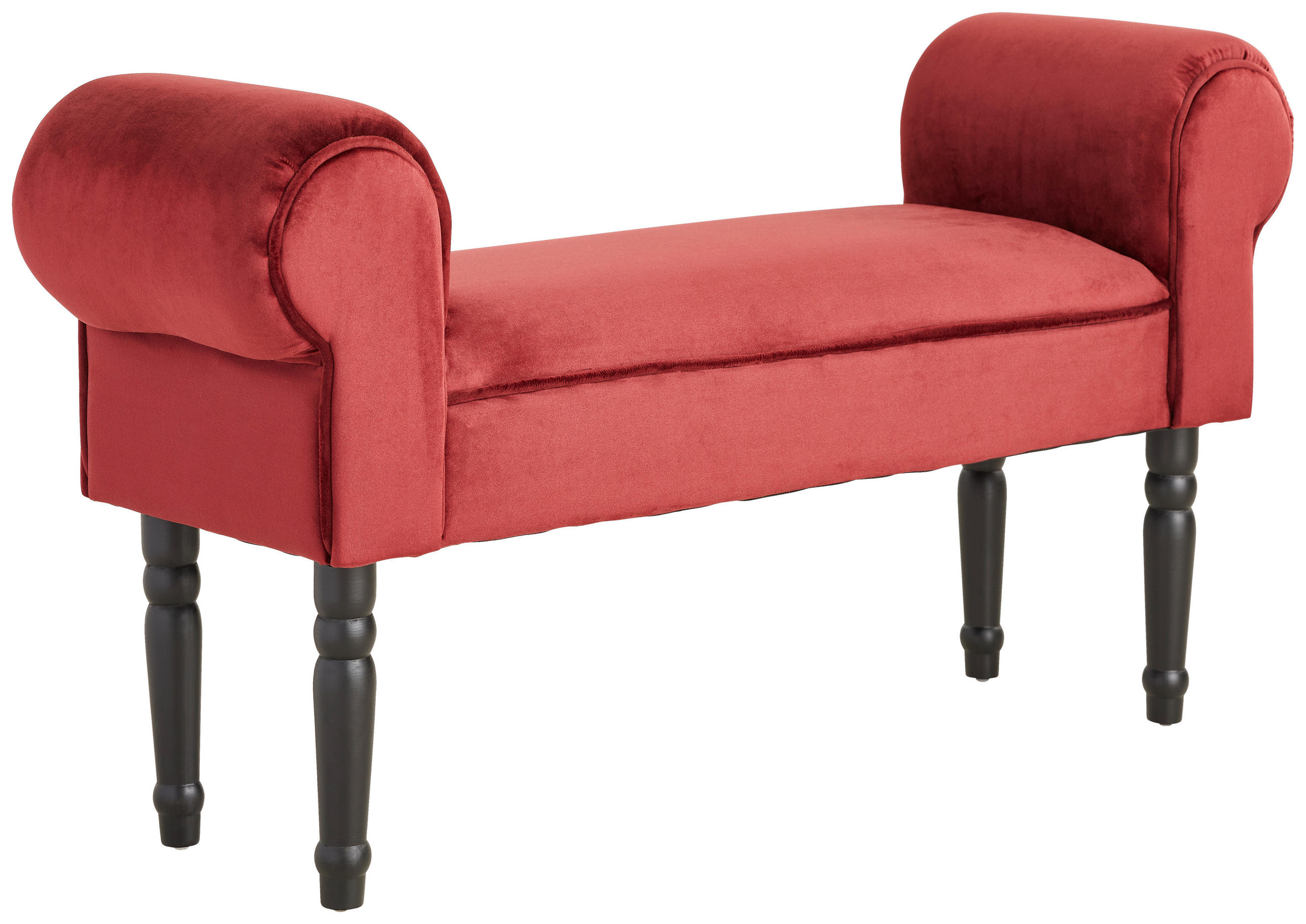 HOCKER Samt Kiefer Schwarz, Weinrot - Weinrot/Schwarz, Trend, Holz/Textil (100/54/30cm) - Xora