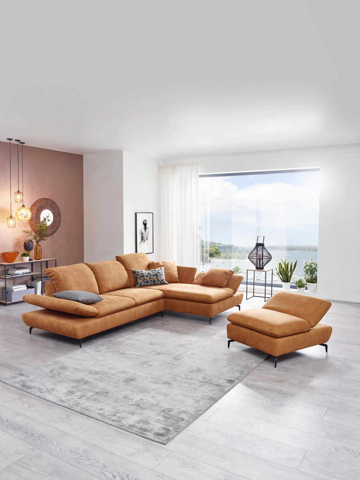 ECKSOFA in Flachgewebe Currygelb  - Currygelb/Schwarz, Design, Textil/Metall (315/200cm) - Chilliano