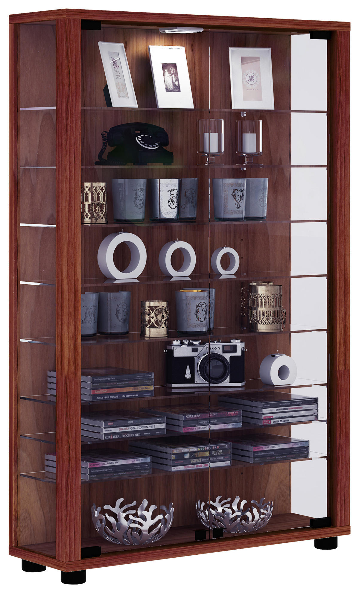 VITRINE in Nussbaumfarben  - Transparent/Nussbaumfarben, Design, Glas/Holzwerkstoff (59/90/18cm) - MID.YOU