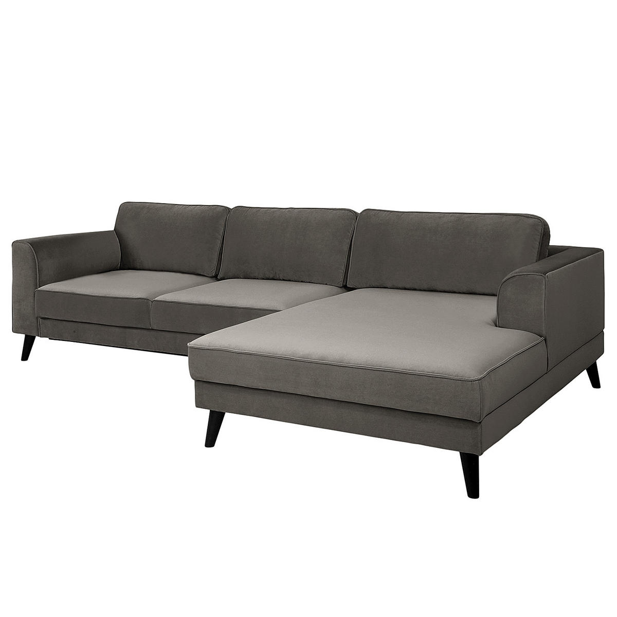 ECKSCHLAFSOFA in Samt, Velours Grau  - Wengefarben/Grau, Modern, Holz/Textil (280/85/169cm) - Trendmanufaktur