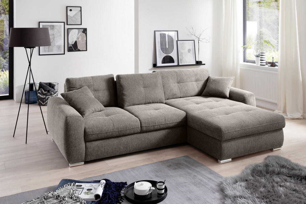 ECKSOFA in Mikrofaser Taupe  - Taupe/Chromfarben, Modern, Kunststoff/Textil (276/193cm) - Hom`in
