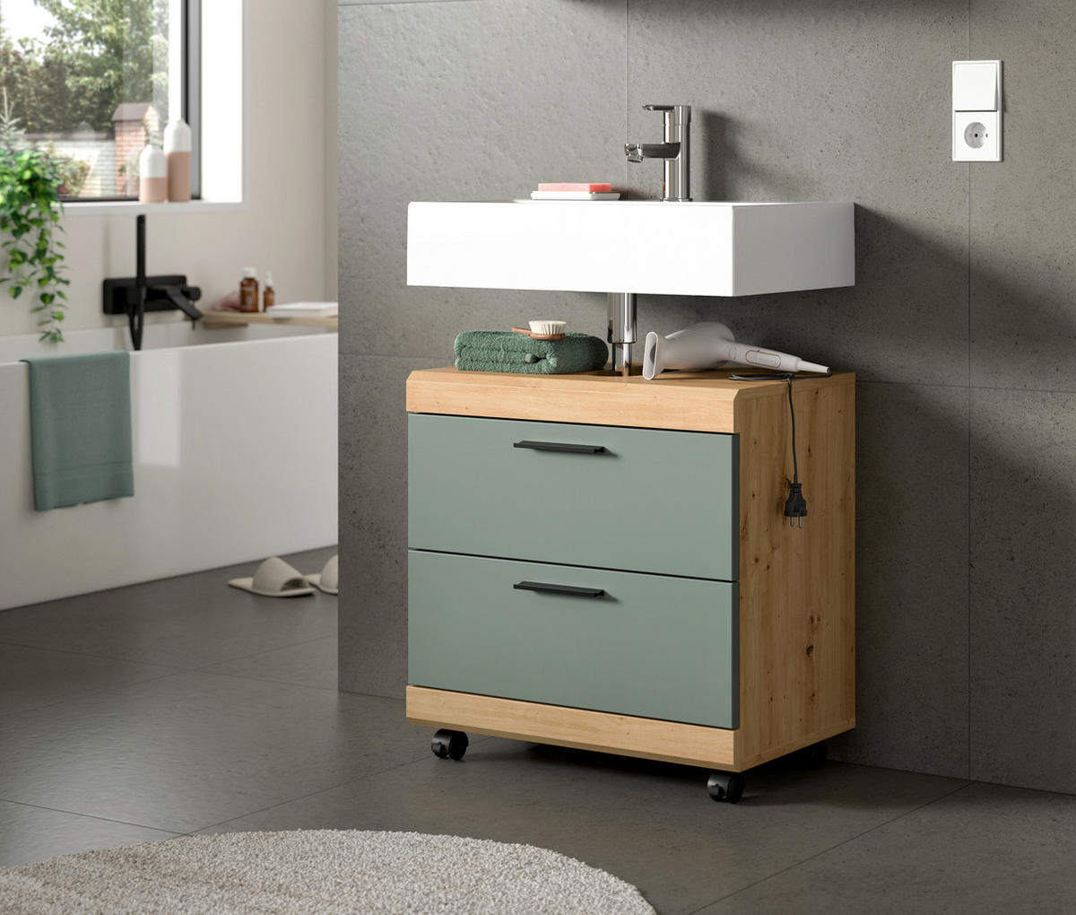 TVÄTTSTÄLLSUNDERSKÅP 60/60/34 cm  - svart/ek Artisan, Trend, trämaterial/plast (60/60/34cm) - MID.YOU