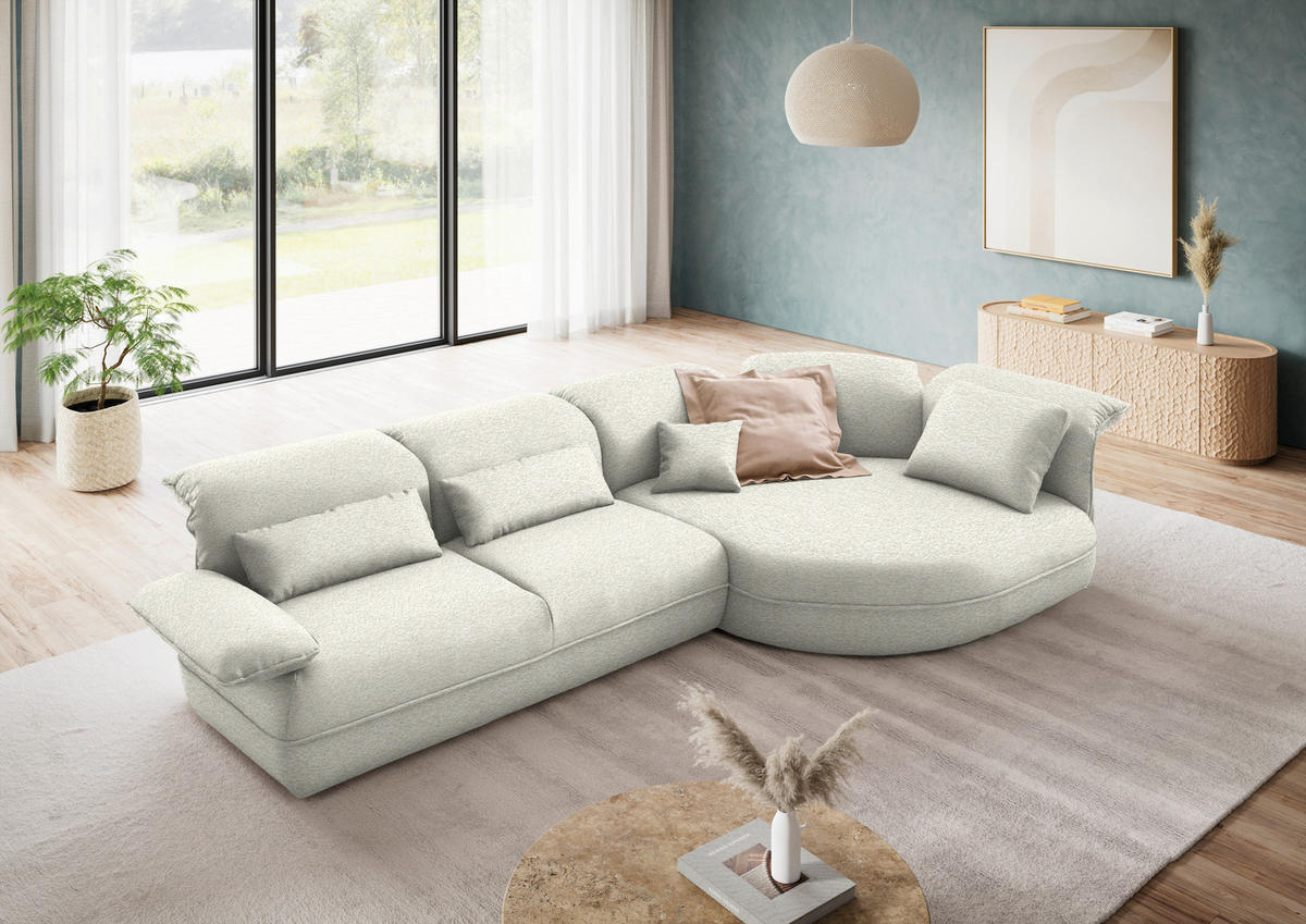ECKSOFA Chenille Creme  - Creme/Schwarz, Design, Kunststoff/Textil (343/154cm) - Koinor