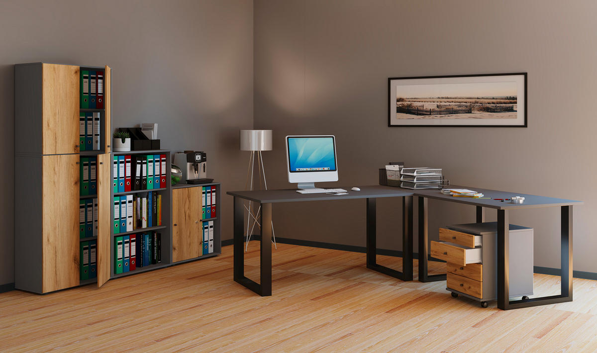 HÖRNSKRIVBORD 160/160/76 cm  in antracit, svart  - silver/svart, Design, metall/trämaterial (160/160/76cm) - MID.YOU