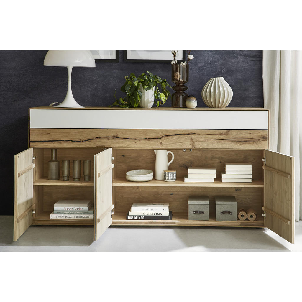 Thumbnail - Valnatura Sideboard Solida, Weiß, Eiche, Holz, Glas, Asteiche, massiv, 2 Fächer, 2 Schubladen, 152x90.3x47.6 cm, Pefc, G...