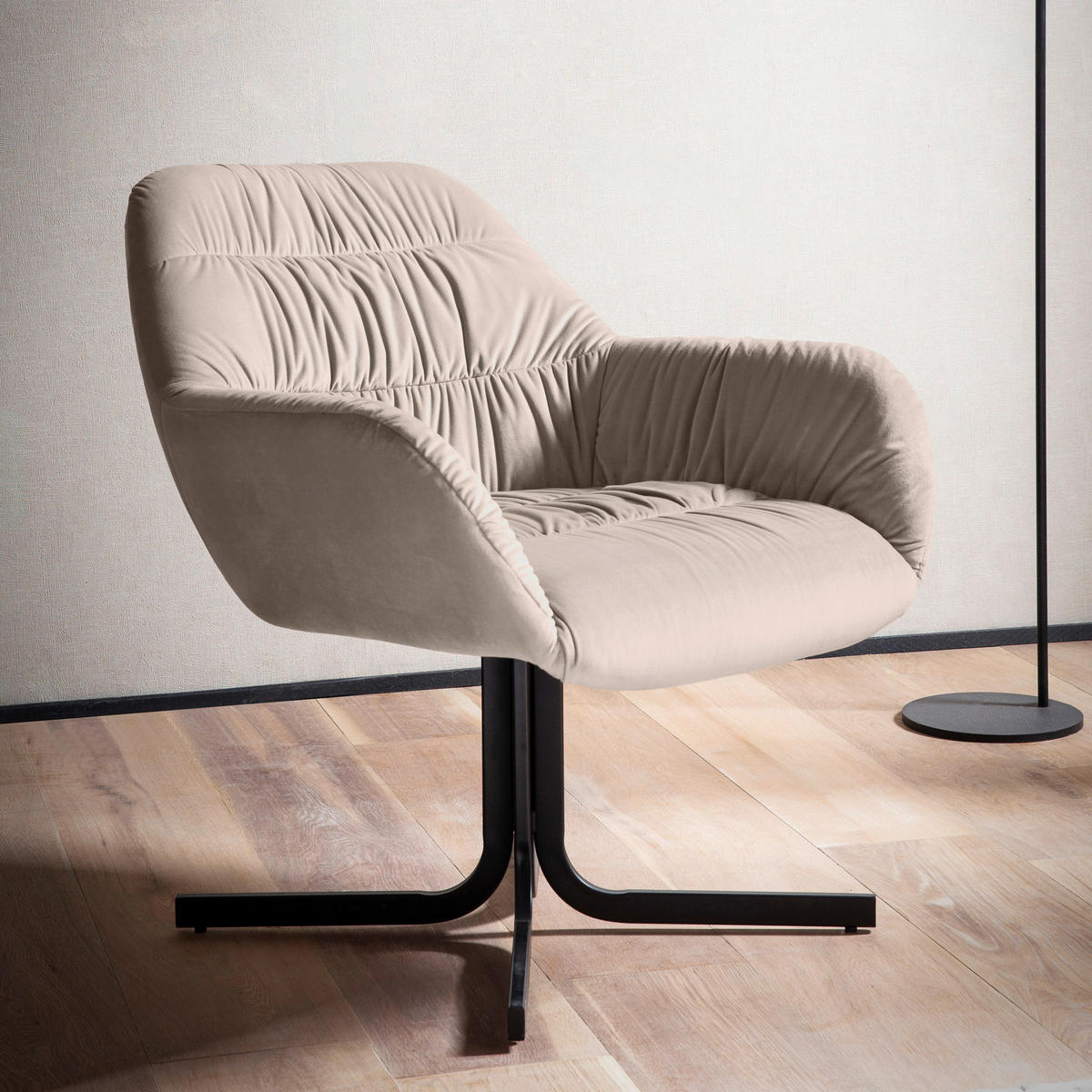 SESSEL in Samt Beige  - Beige/Schwarz, Design, Textil/Metall (64/74/68cm) - Livetastic