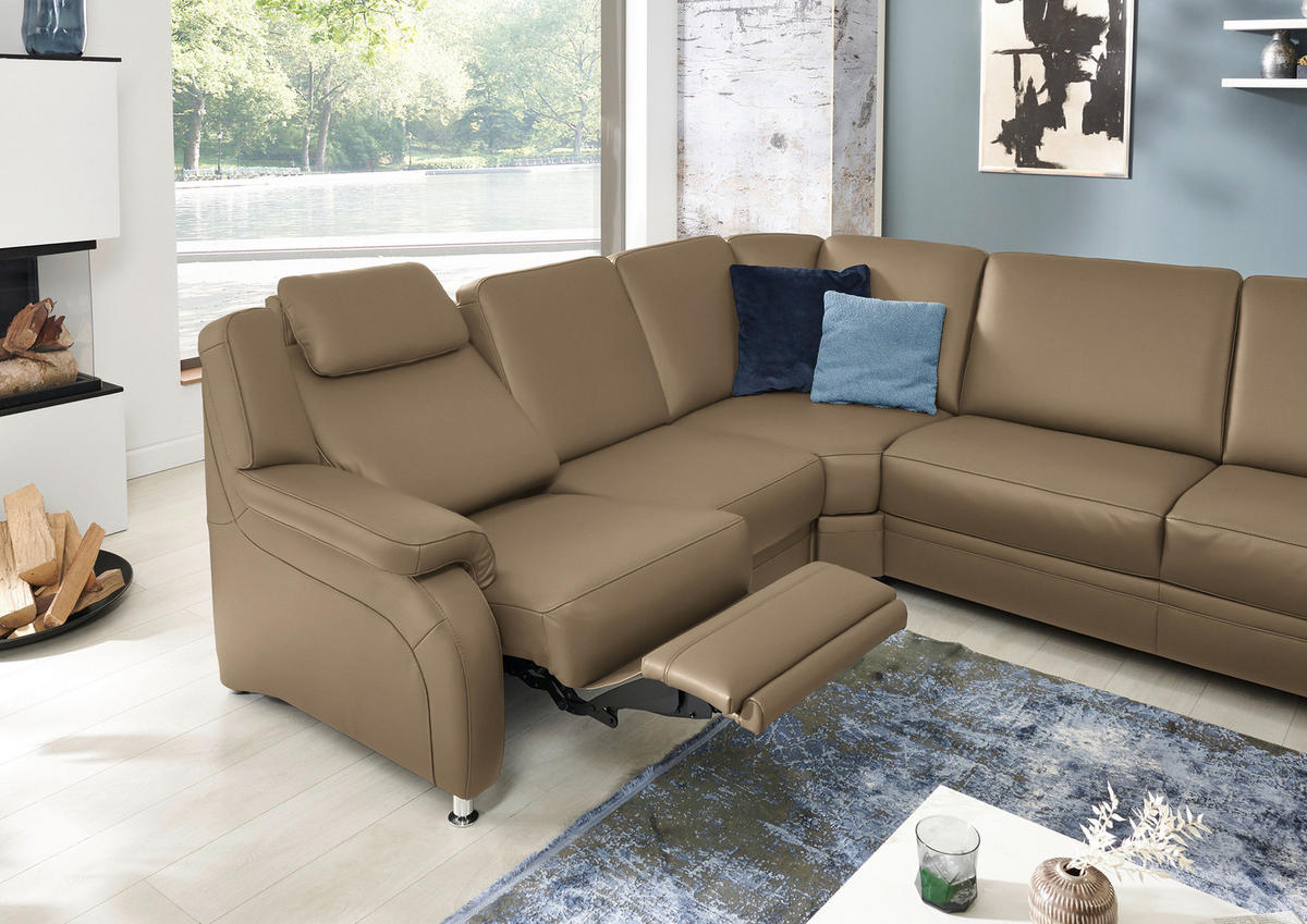 WOHNLANDSCHAFT  in Echtleder Khaki  - Khaki/Alufarben, KONVENTIONELL, Leder/Metall (239/329/165cm) - Beldomo Premium