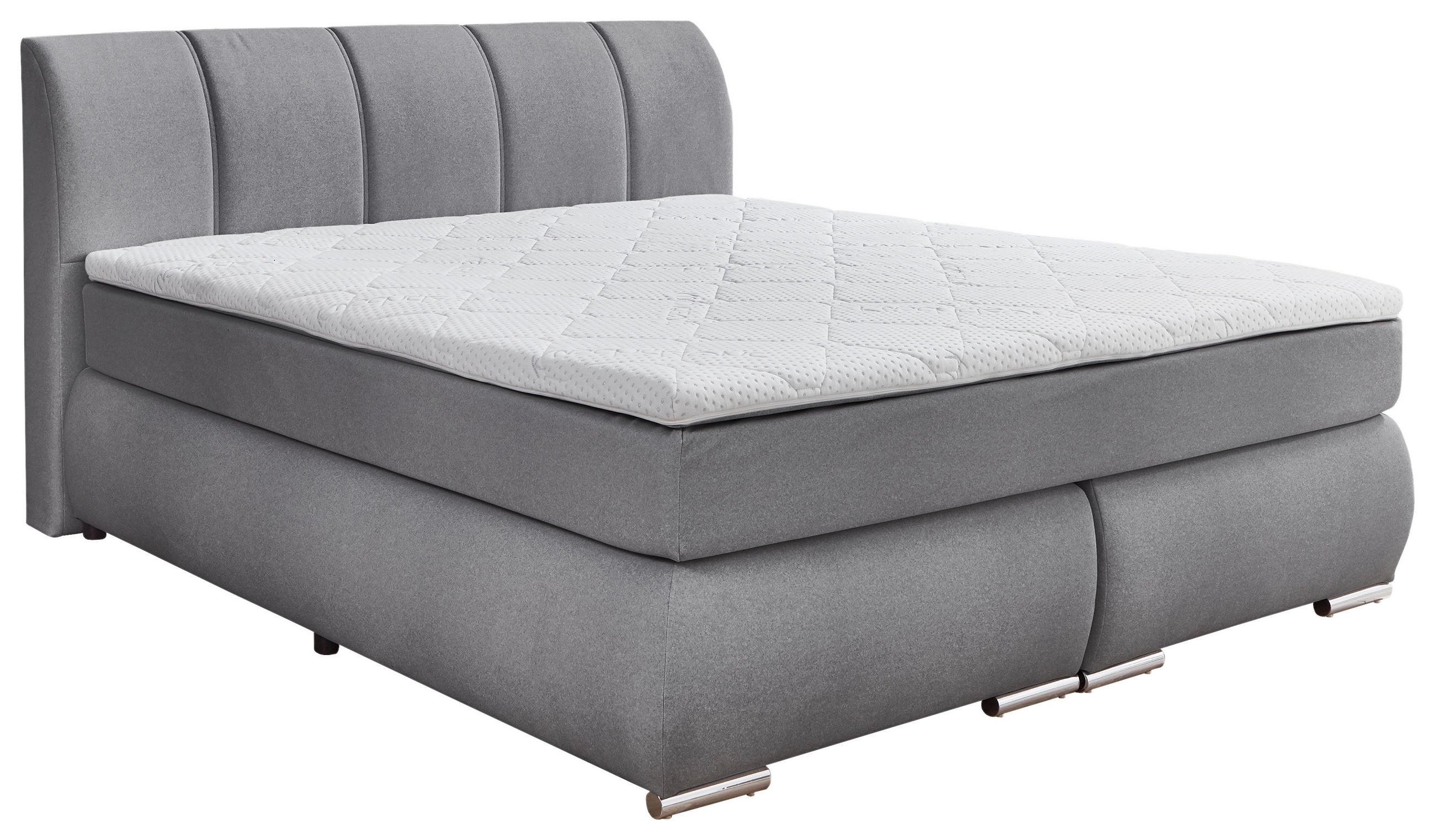 BOXSPRINGBETT 180/200 cm,  in Grau, Topper, Matratzen, H2 + H3 = mittel + fest  - Chromfarben/Schwarz, KONVENTIONELL, Kunststoff/Textil (180/200cm) - Boxxx