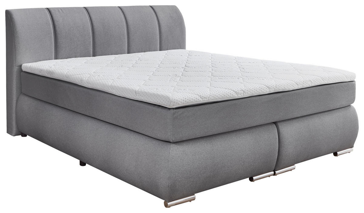 BOXSPRINGBETT 180/200 cm,  in Grau, Topper, Matratzen, H2 + H3 = mittel + fest  - Chromfarben/Schwarz, KONVENTIONELL, Kunststoff/Textil (180/200cm) - Boxxx