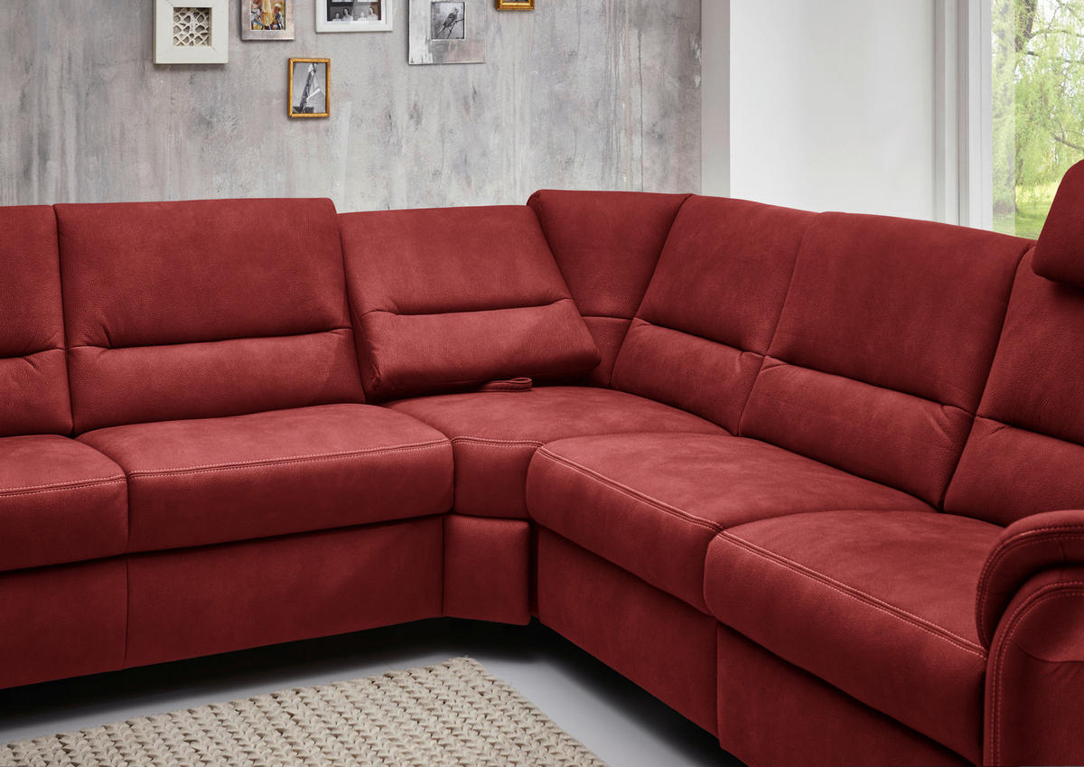 SOFFA i mikrofiber röd  - röd/aluminiumfärg, Klassisk, metall/textil (173/330/262cm) - Beldomo System