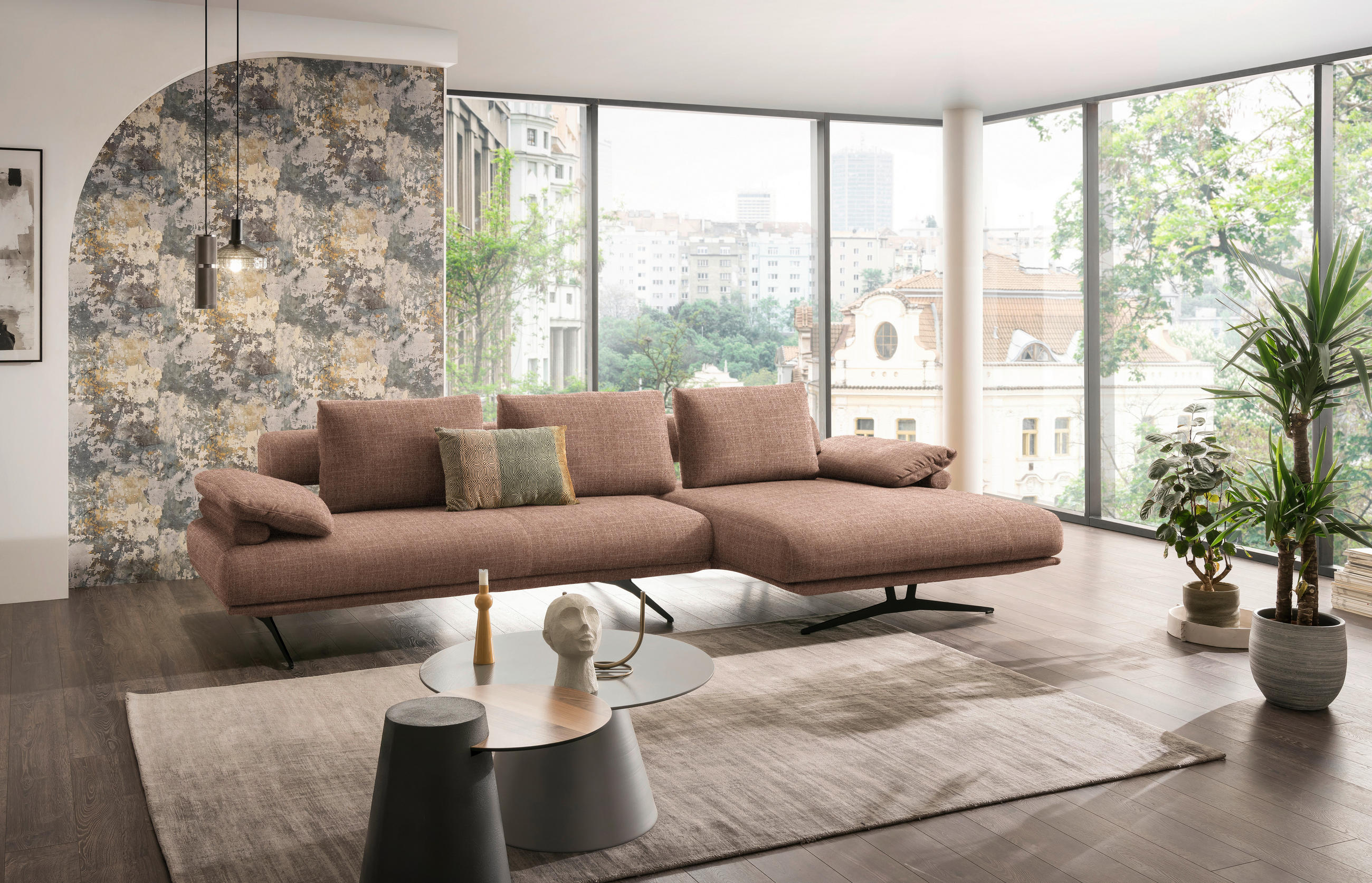 ECKSOFA in Chenille Hellbraun  - Hellbraun/Schwarz, Design, Textil/Metall (334/168cm) - Dieter Knoll