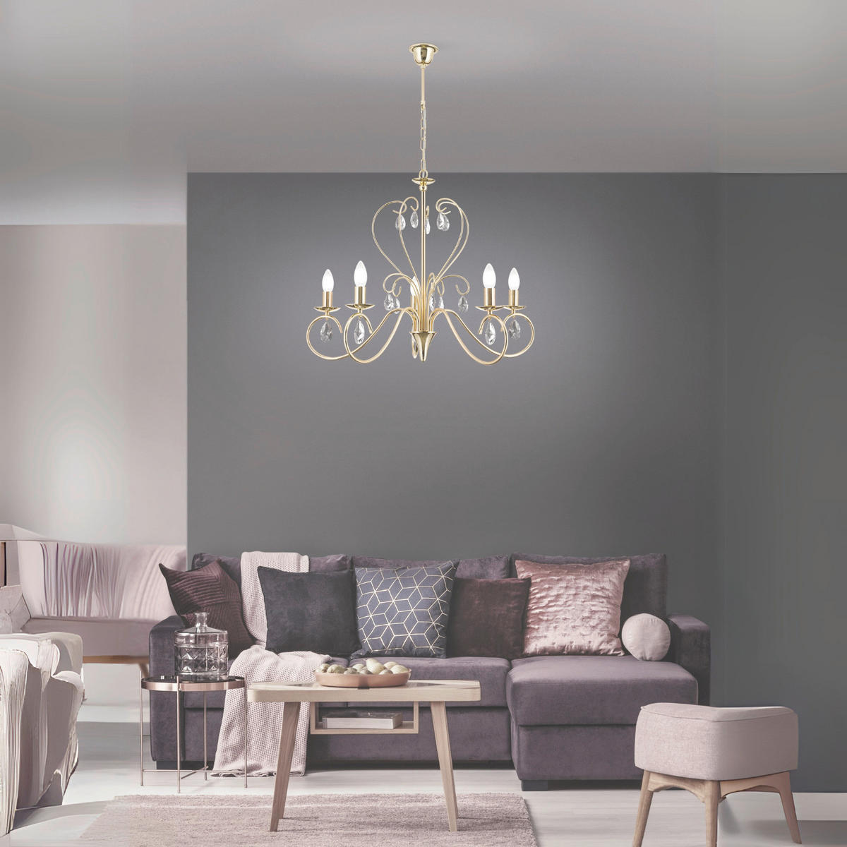 KRISTALL-HÄNGELEUCHTE   - Goldfarben, LIFESTYLE, Glas/Metall (68,0/118/68cm)