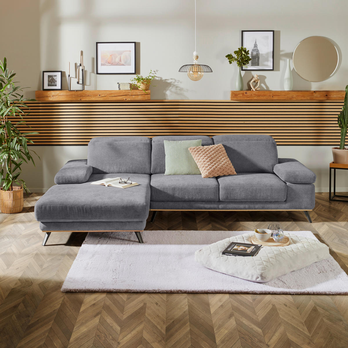 ECKSOFA in Struktur Grau  - Schwarz/Grau, Modern, Textil/Metall (194/283cm) - MID.YOU