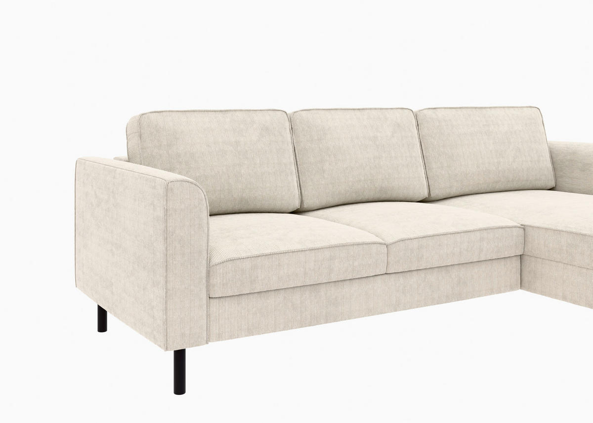ECKSOFA in Cord Creme  232/161 cm  - Creme/Schwarz, MODERN, Textil/Metall (232/161cm) - Trendmanufaktur
