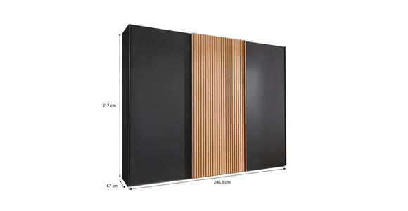 SCHWEBETÜRENSCHRANK 250/217/67 cm 3-türig Graphitfarben, Eiche Bianco - Eiche Bianco/Graphitfarben, Design, Holz/Holzwerkstoff (250/217/67cm) - Novel