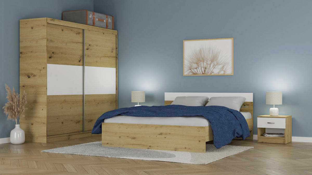 SPALNICA, bela, hrast artisan  - bela/hrast artisan, Design, kovina/leseni material - Xora