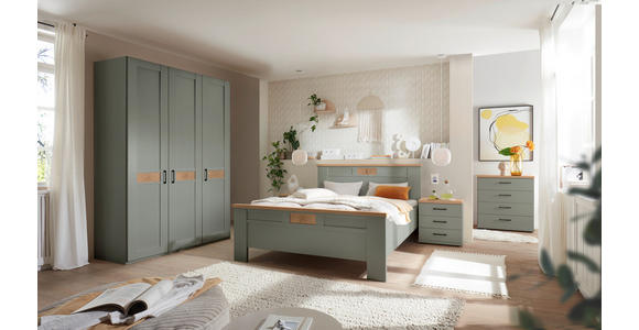 BETT 180/200 cm,  in Salbeigrün, Eiche Bianco,  - Eiche Bianco/Salbeigrün, LIFESTYLE (180/200cm) - Landscape