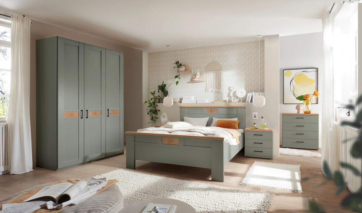 DREHTÜRENSCHRANK 150/216/58 cm,  in Salbeigrün, Eiche Bianco, 3-türig  - Eiche Bianco/Salbeigrün, LIFESTYLE, Holzwerkstoff/Metall (150/216/58cm) - Landscape