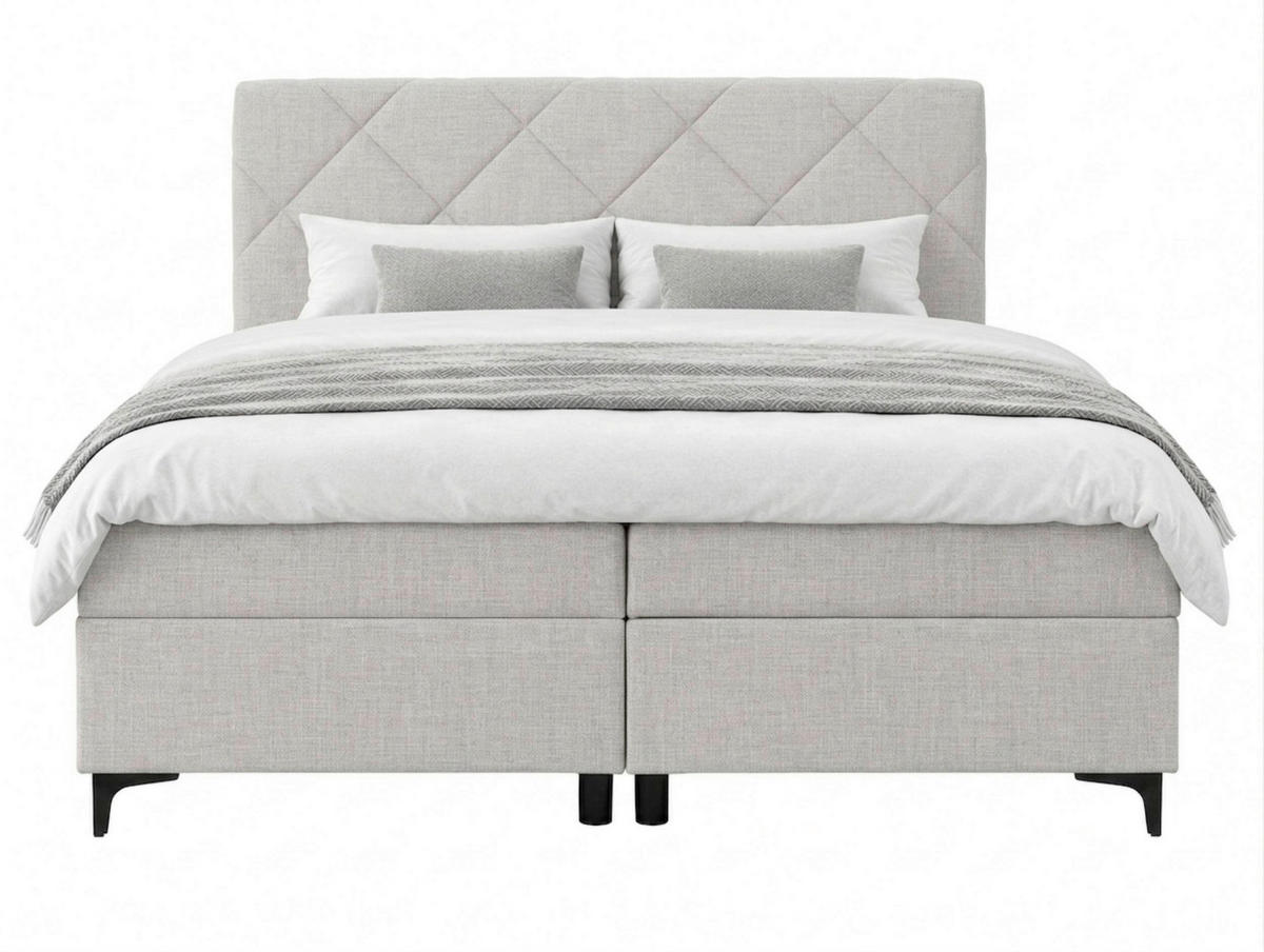 BOXBETT 160/200 cm,  in Hellgrau, Bettkasten, Topper, H3 + H3 = fest  - Hellgrau/Schwarz, MODERN, Holz/Textil (160/200cm) - MID.YOU