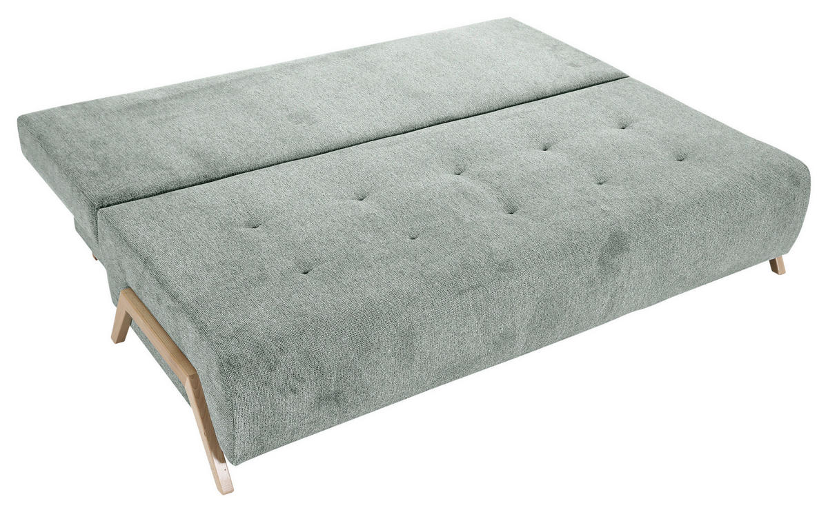 SCHLAFSOFA  mit Liegefunktion, Rücken echt Flachgewebe Hellgrau  - Buchefarben/Hellgrau, KONVENTIONELL, Holz/Textil (204/75/100cm) - Carryhome