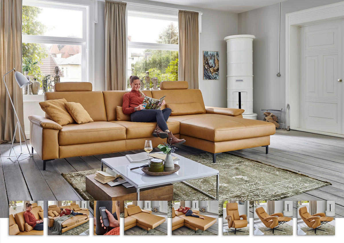 ECKSOFA in Echtleder Currygelb  - Currygelb/Schwarz, Design, Leder/Metall (176/334cm) - Dieter Knoll