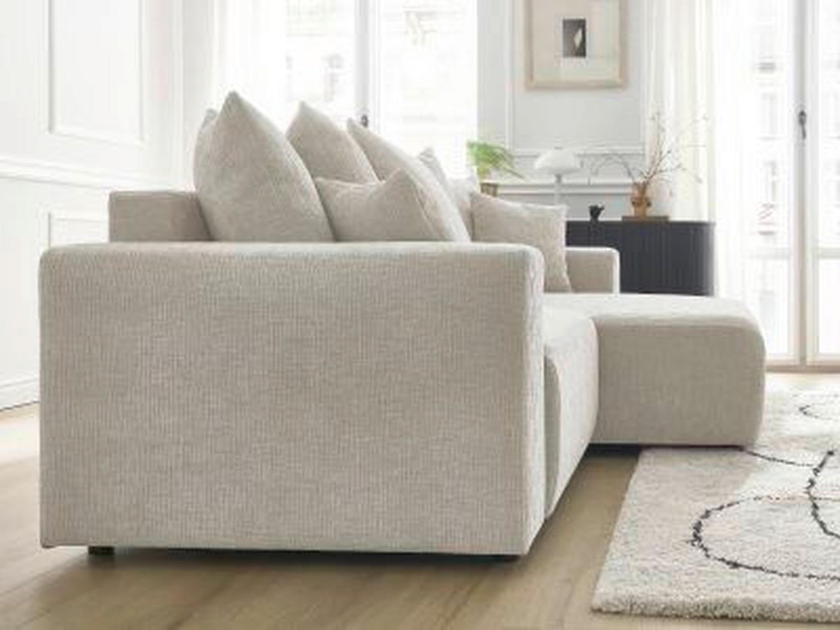 ECKSOFA Ottomane rechts  ATILLA Beige Struktur  - Beige/Schwarz, MODERN, Kunststoff/Textil (244/149cm)