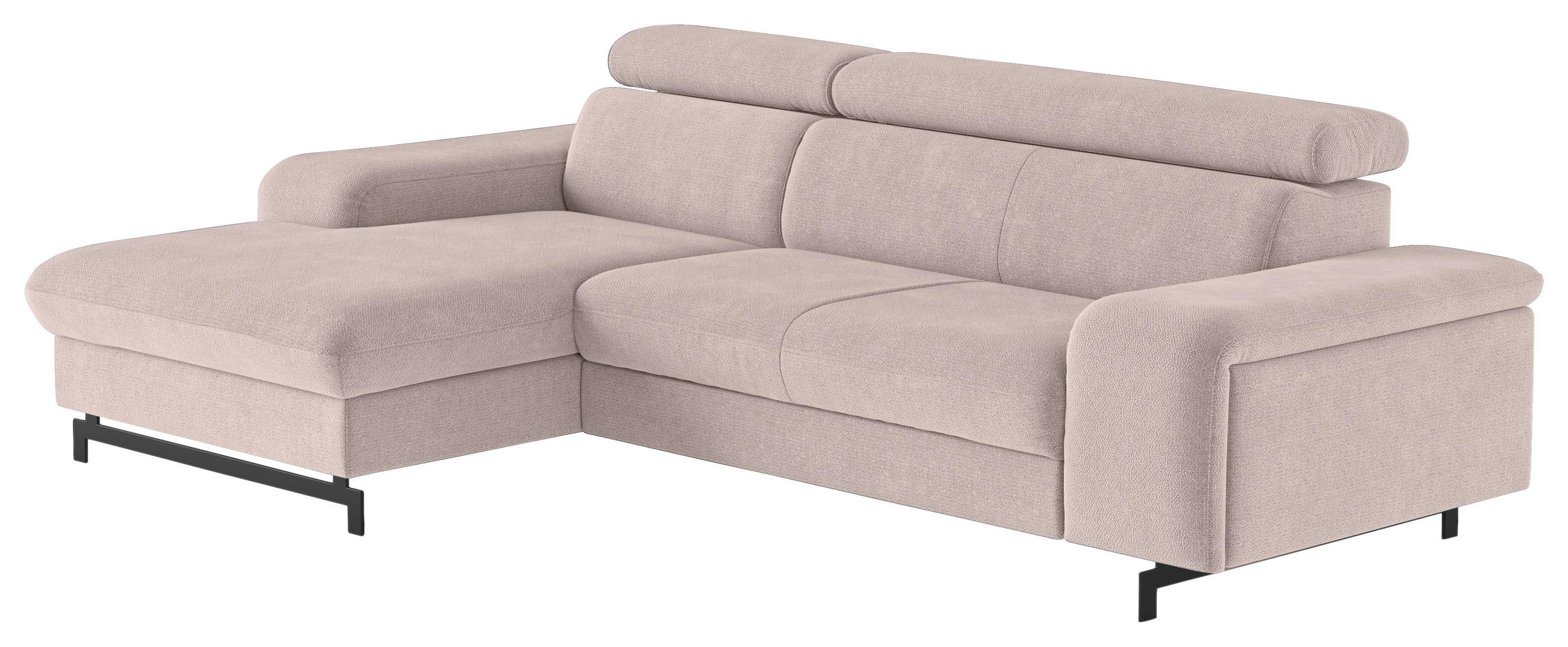 ECKSOFA Creme Chenille Bettkasten, Schlaffunktion, Rücken echt, Kopfteilverstellung  - Creme/Schwarz, Textil/Metall (165/267cm) - MID.YOU