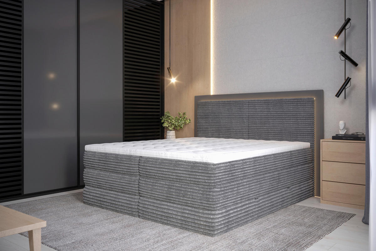 BOXSPRINGBETT 180/200 cm  in Grau  - Schwarz/Grau, Trend, Holz/Holzwerkstoff (180/200cm) - Boxxx