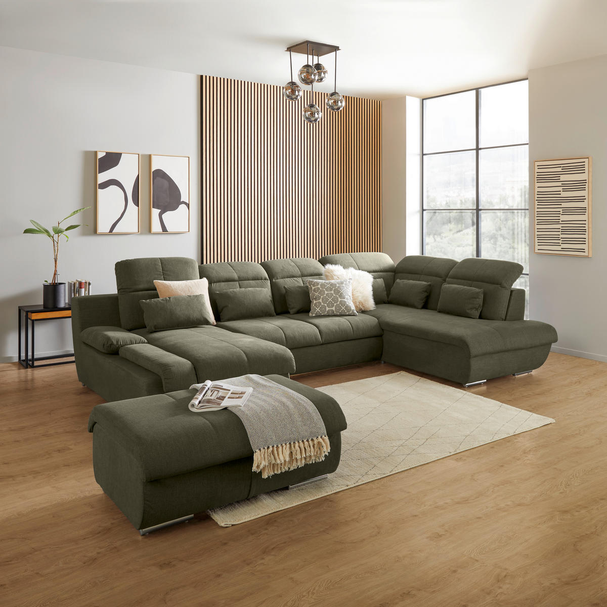 HOCKER in Textil Hellgrün  - Chromfarben/Hellgrün, Modern, Textil/Metall (100/43/80cm) - MID.YOU