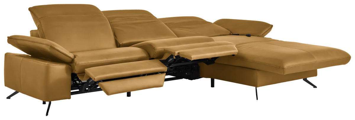 ECKSOFA  Echtleder Currygelb  - Currygelb/Schwarz, Design, Leder/Metall (307/169cm) - Beldomo Premium