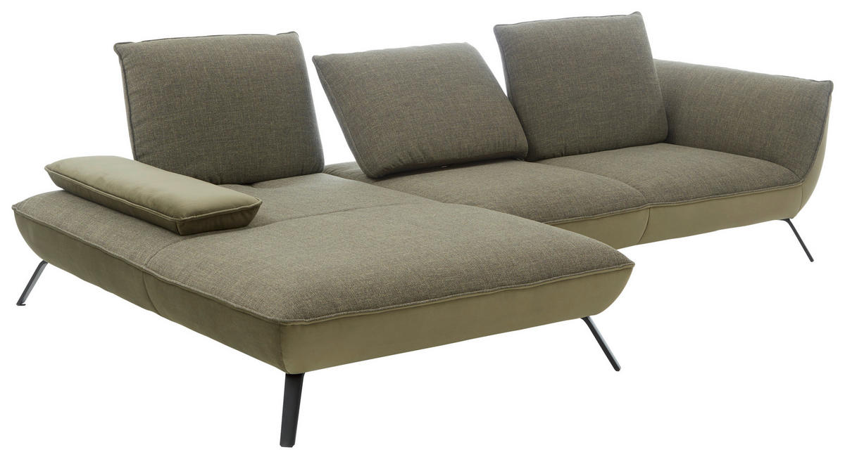 ECKSOFA Flachgewebe Olivgrün  - Schwarz/Olivgrün, Design, Textil/Metall (191/301cm) - Moderano