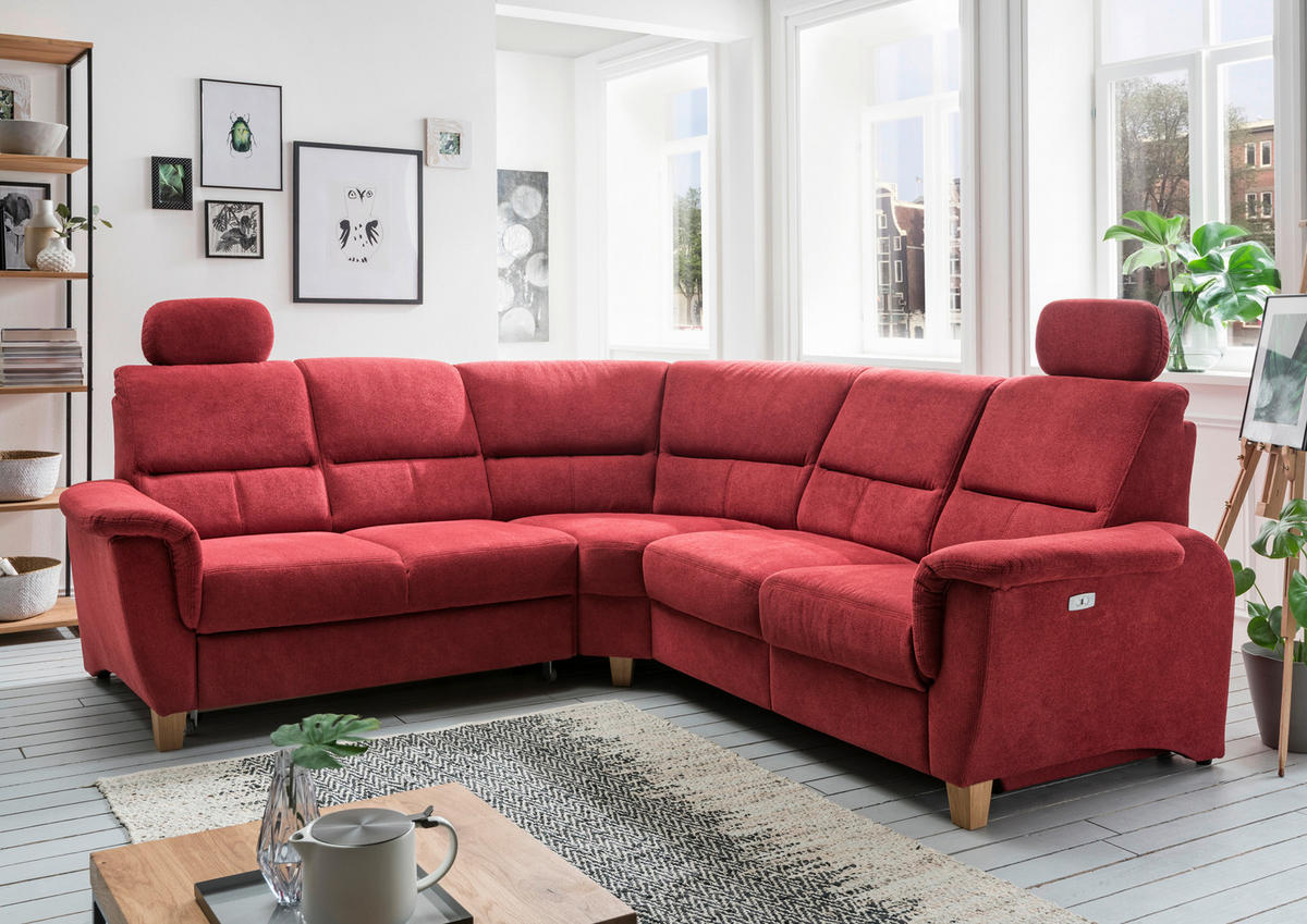 ECKSOFA in Struktur Rot  238/241 cm  - Wildeiche/Rot, KONVENTIONELL, Holz/Textil (238/241cm) - Livetastic