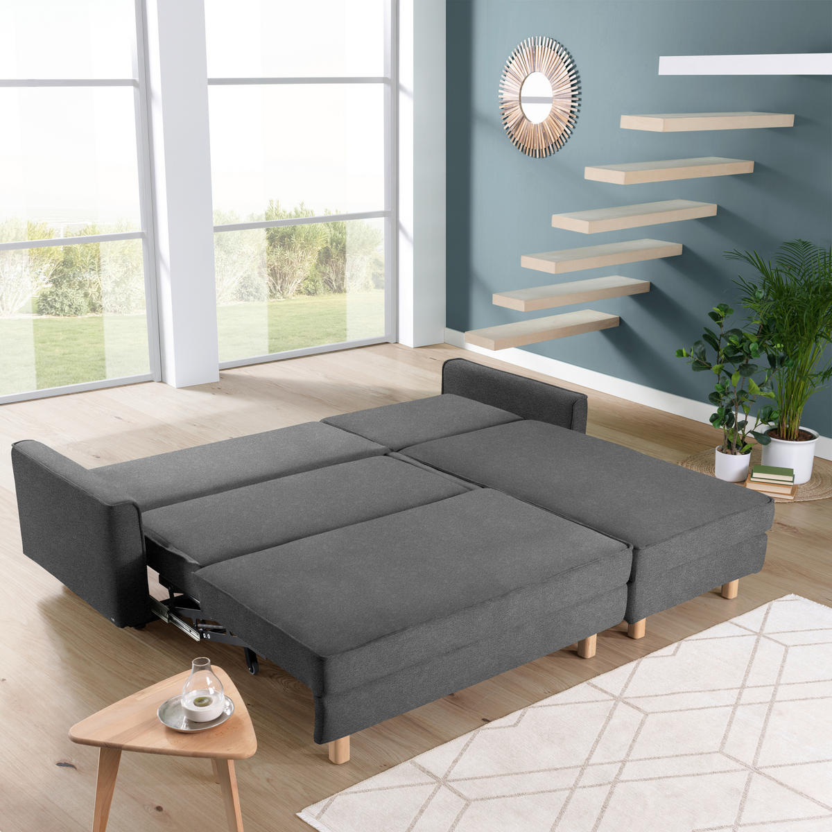 ECKSOFA in Chenille Dunkelgrau  237/155/170 cm  - Eichefarben/Dunkelgrau, KONVENTIONELL, Holz/Textil (237/155/170cm) - Sedda