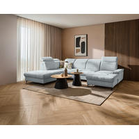 WOHNLANDSCHAFT Hellgrau Struktur  - Hellgrau/Schwarz, Design, Textil/Metall (270/364/190cm) - Stylife