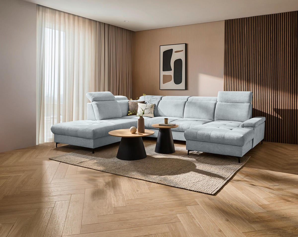 WOHNLANDSCHAFT Hellgrau Struktur  - Hellgrau/Schwarz, Design, Textil/Metall (270/364/190cm) - Stylife