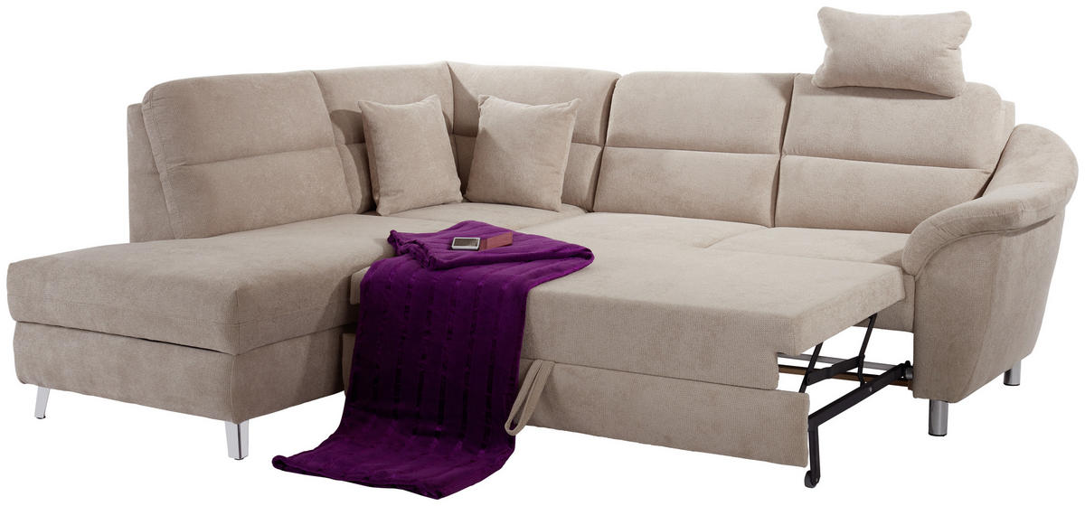 ECKSOFA in Velours Beige  - Beige/Silberfarben, Konventionell, Textil/Metall (197/248cm) - Livetastic