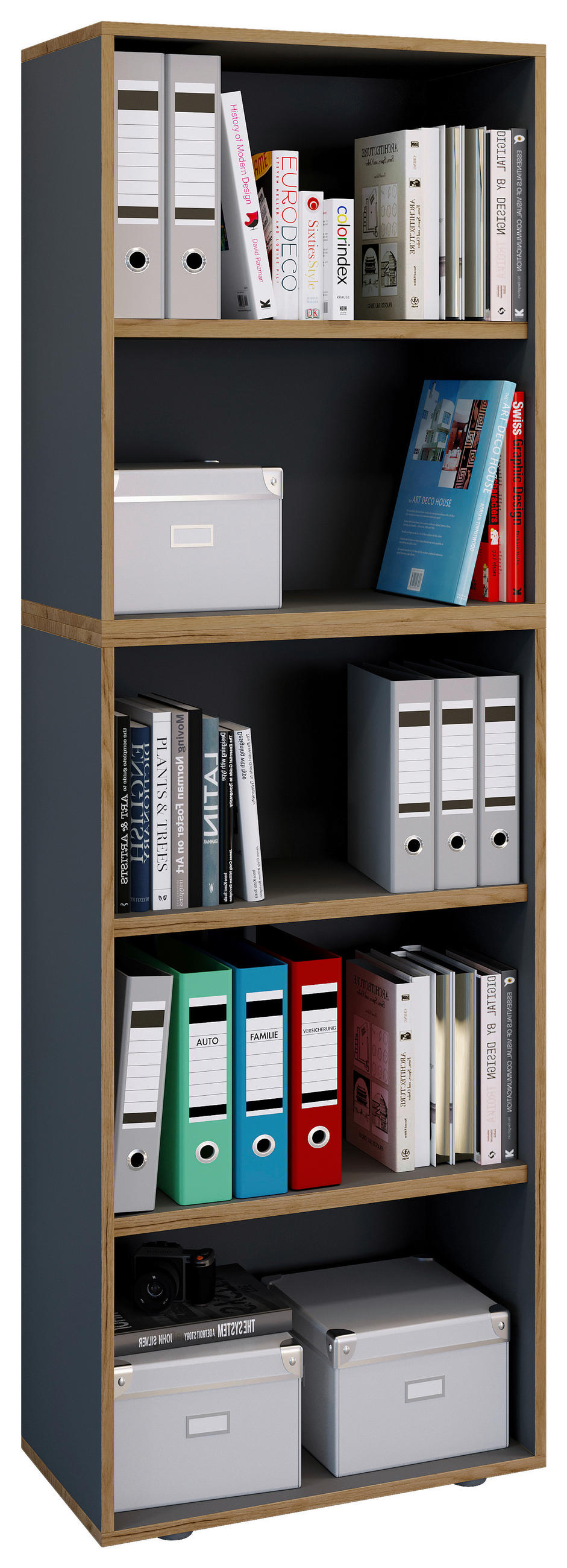 AKTENREGAL 60/183/33 cm  - Honigeiche/Anthrazit, Design, Holzwerkstoff/Kunststoff (60/183/33cm) - P & B