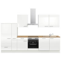 KÜCHENBLOCK 330 cm   in Eichefarben, Weiß Hochglanz  - Edelstahlfarben/Eichefarben, MODERN, Holzwerkstoff/Metall (330cm) - Nobilia