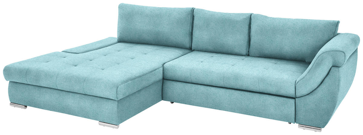 ECKSOFA in Flachgewebe Türkis  - Türkis/Silberfarben, Design, Textil/Metall (174/306cm) - MID.YOU