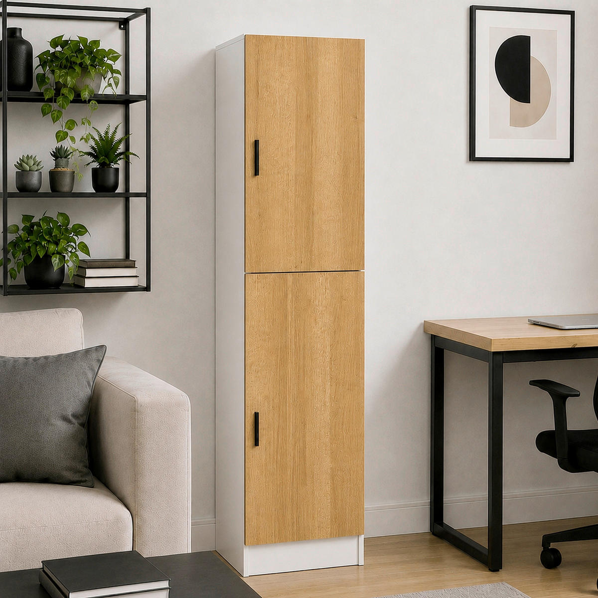 AKTENSCHRANK Weiß, Honigeiche  - Honigeiche/Weiß, MODERN, Holzwerkstoff (52/183/32cm) - MID.YOU