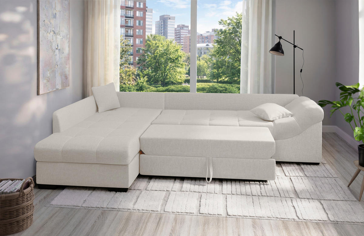 ECKSCHLAFSOFA Alvito in Mikrofaser Weiß  - Schwarz/Weiß, MODERN, Holz/Textil (202/298cm) - MID.YOU