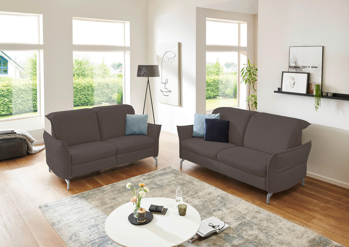 2-SITZER-SOFA in Lederlook (vegan) Grau  - Grau/Nickelfarben, Modern, Textil/Metall (154/89/109cm) - Livetastic