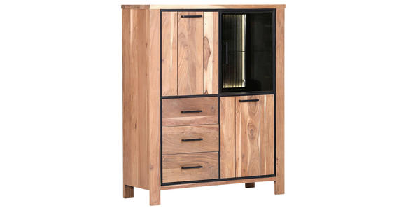 HIGHBOARD Akazie massiv Naturfarben, Schwarz  - Schwarz/Naturfarben, LIFESTYLE, Glas/Holz (110/136/44cm) - Landscape