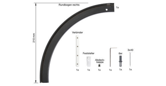 VORHANGSCHIENENZUBEHÖR  - Schwarz, Basics, Metall (21/21/0,7cm) - Homeware