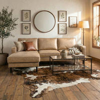 ECKSOFA Sandfarben Echtleder Lederlook Rücken echt  - Sandfarben, Design, Leder/Textil (166/238cm) - Livetastic